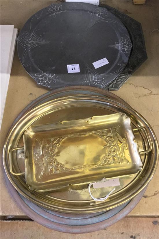 Osiris pewter tray & 4 other trays(-)